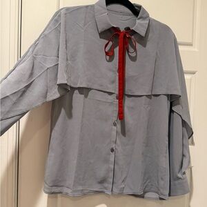 SHEIN Gray Blouse with Red Tie